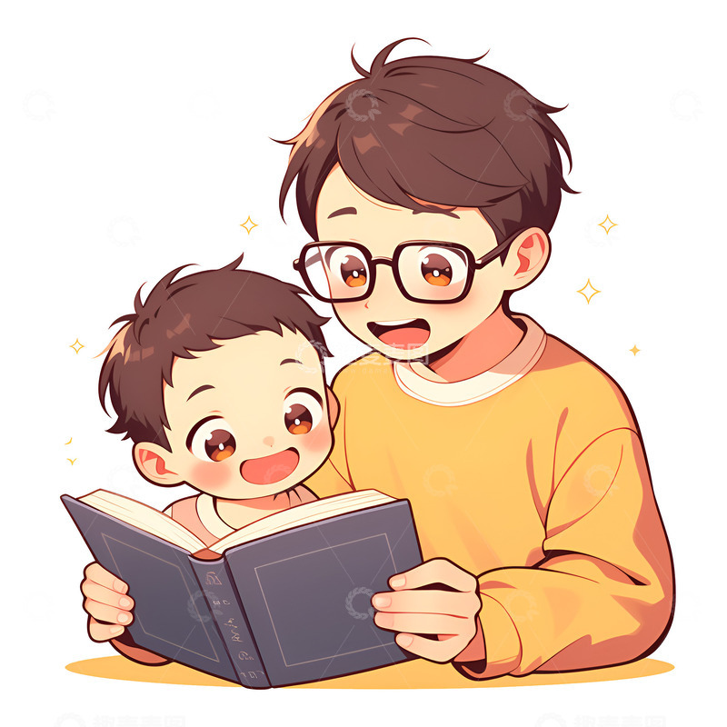 高清大图下载【趣麦麦图】陪着孩子读书的父亲