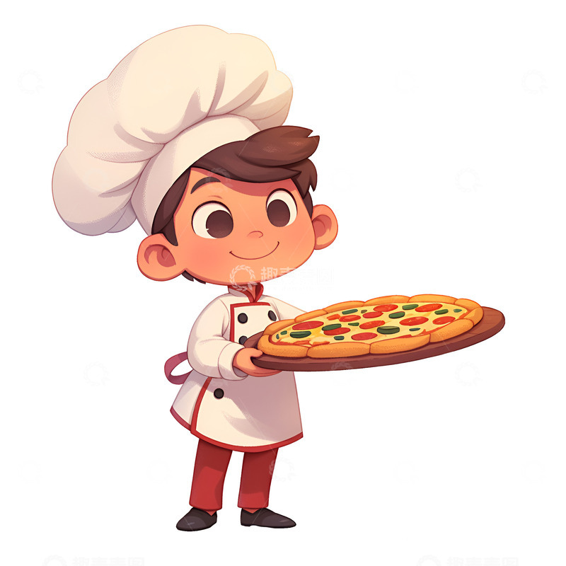 高清大图下载【趣麦麦图】拿着披萨的小厨师