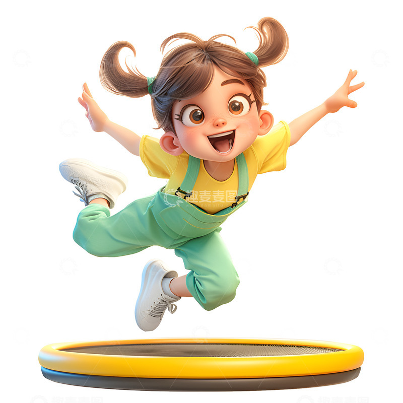 高清大图下载【趣麦麦图】玩蹦床的小女孩