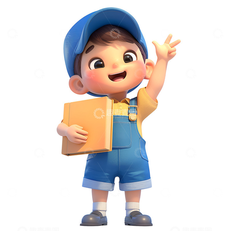高清大图下载【趣麦麦图】抱着书本打招呼的小男孩