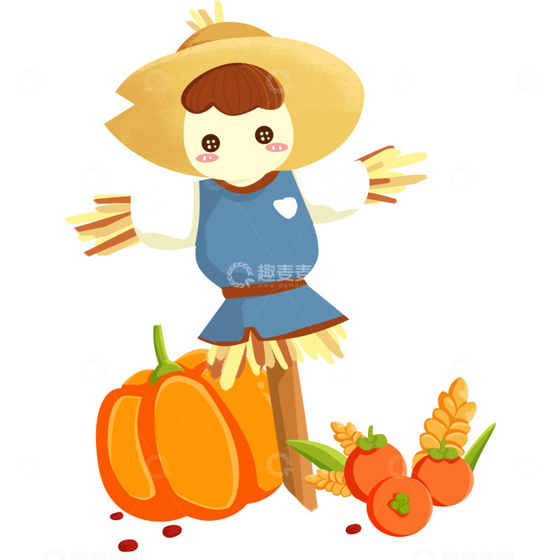 源文件下载【趣麦麦图】秋日丰收稻草人南瓜