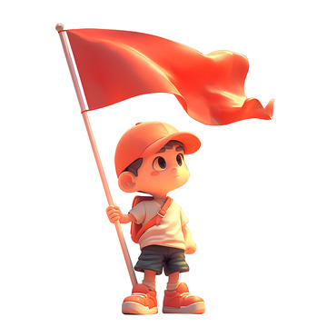 拿着红色旗帜的小孩