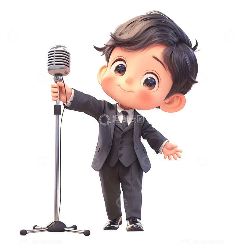 高清大图下载【趣麦麦图】拿着话筒演讲的小男孩