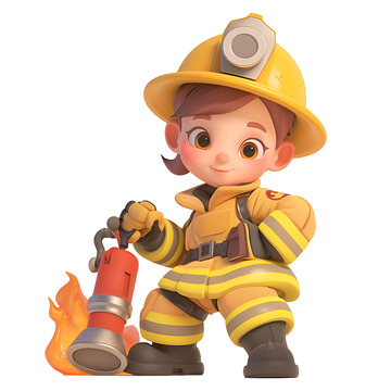 拿着灭火器的消防员