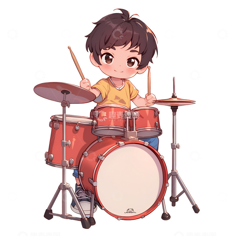 高清大图下载【趣麦麦图】打架子鼓的男孩