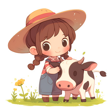 小女孩和小奶牛