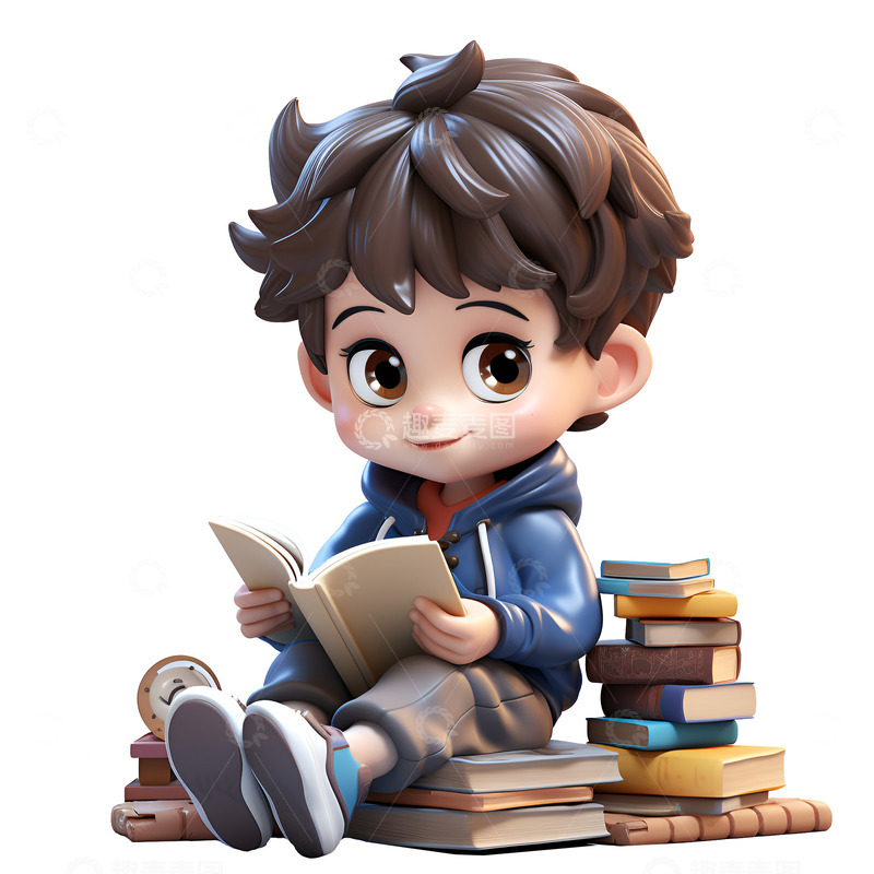 高清大图下载【趣麦麦图】看书的小男孩