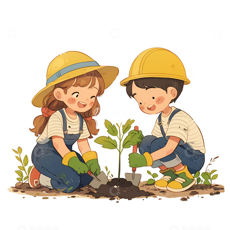 高清大图下载【趣麦麦图】两个种树的小孩子