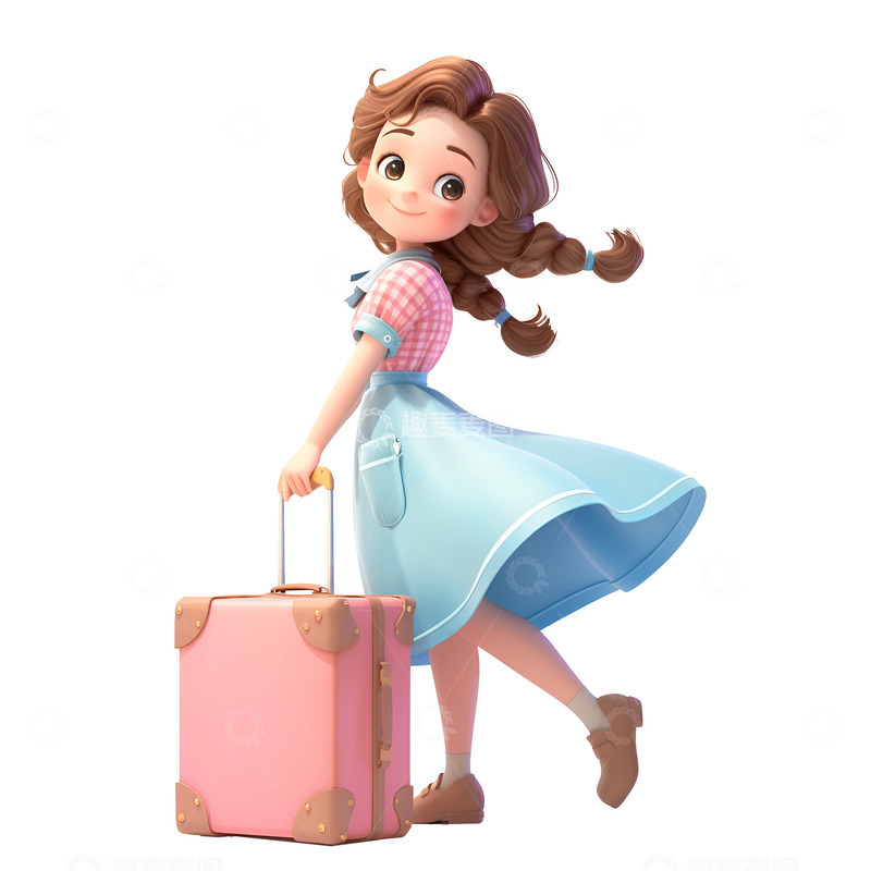 高清大图下载【趣麦麦图】拿着行李箱的女孩