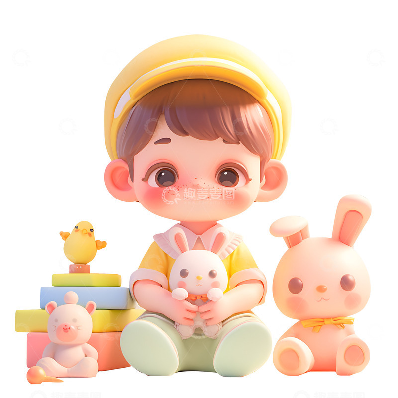 高清大图下载【趣麦麦图】抱着兔子玩偶的男孩