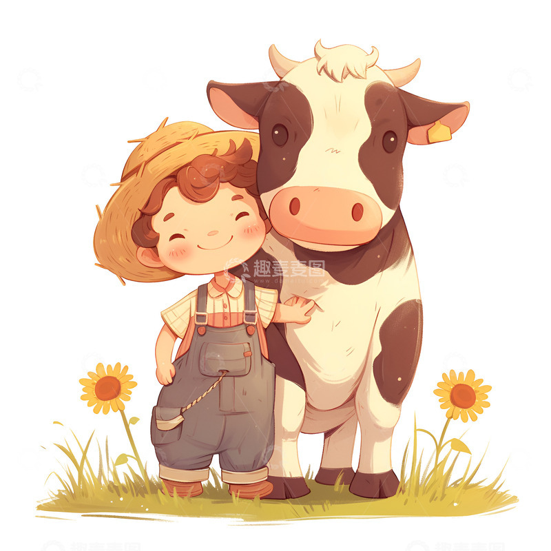 高清大图下载【趣麦麦图】小农场主和奶牛