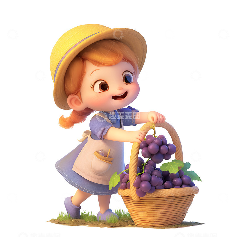 高清大图下载【趣麦麦图】提着一篮子葡萄的女孩