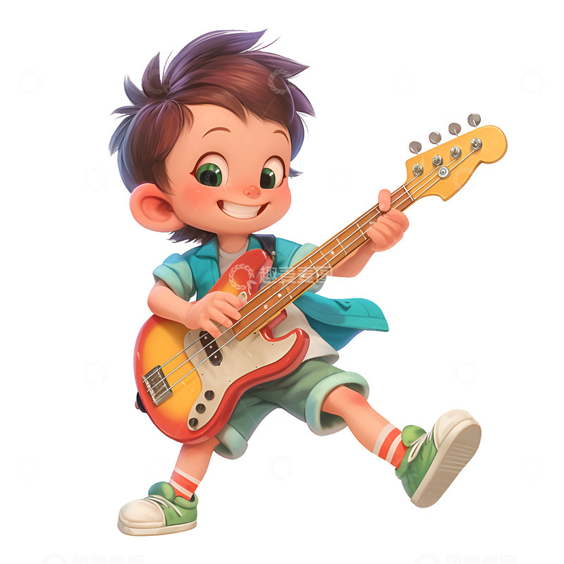 高清大图下载【趣麦麦图】-拿着贝斯唱跳的男孩