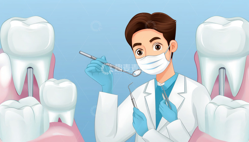 高清大图下载【趣麦麦图】牙齿检查医疗插画