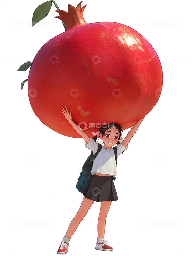 高清大图下载【趣麦麦图】可爱的小孩子举着石榴