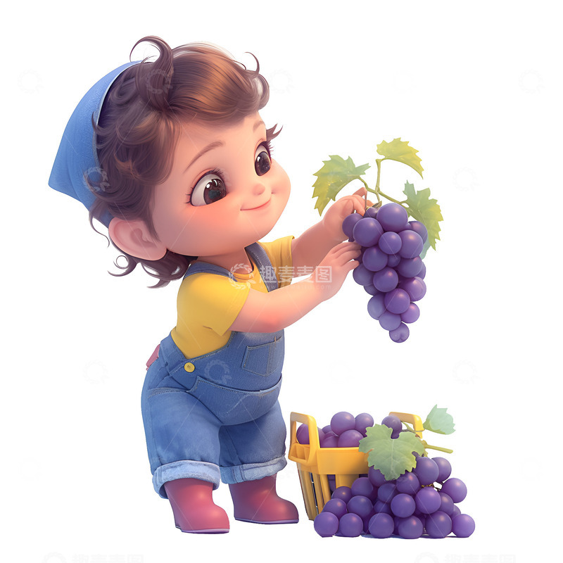 高清大图下载【趣麦麦图】摘葡萄的小孩子