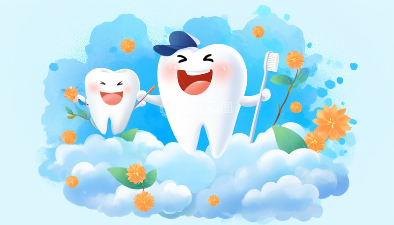 高清大图下载【趣麦麦图】爱牙日护牙好帮手扁平风插画
