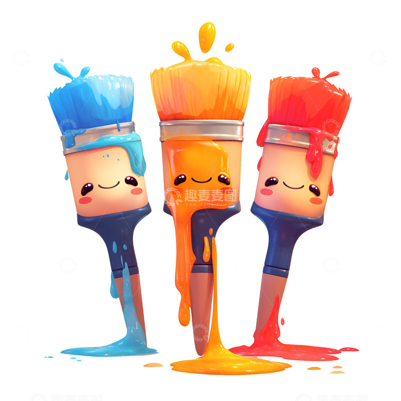 高清大图下载【趣麦麦图】三个沾满颜料的笔刷