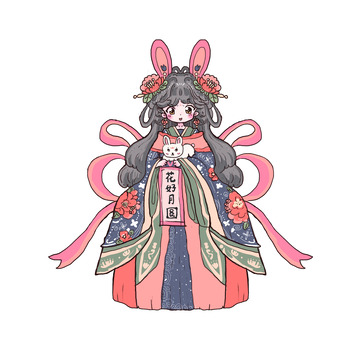 嫦娥兔子花好月圆可爱中秋花朵