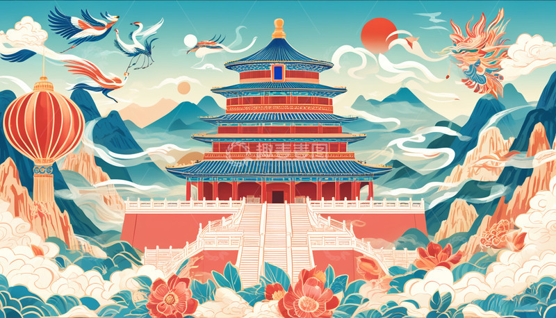 高清大图下载【趣麦麦图】城市旅游地标北京故宫古建筑插画