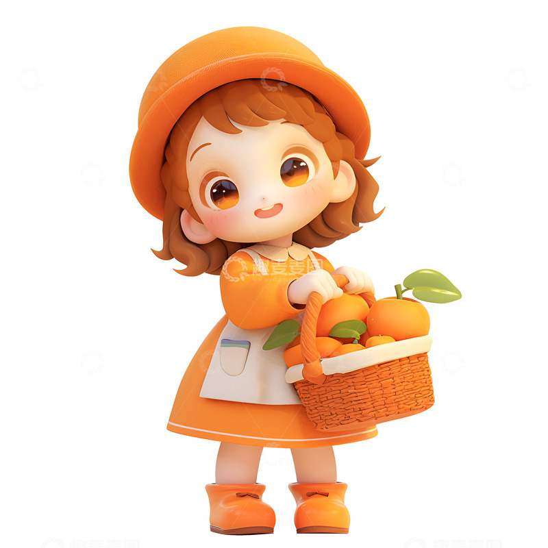 高清大图下载【趣麦麦图】提着一筐子柿子的小女孩