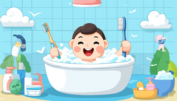 洗澡澡的婴儿卡通形象