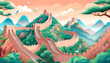 卡通的长城建筑物插画
