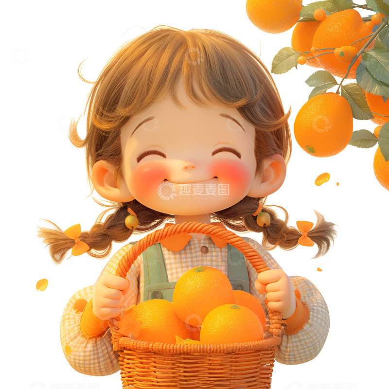 高清大图下载【趣麦麦图】拿着一篮子柿子的女孩