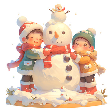 两个堆雪人的孩子