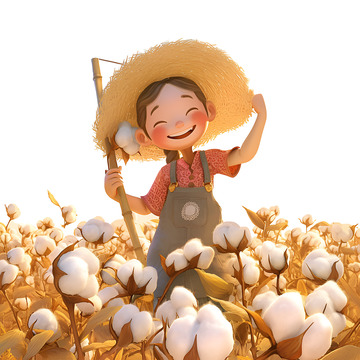 采摘棉花的小女孩