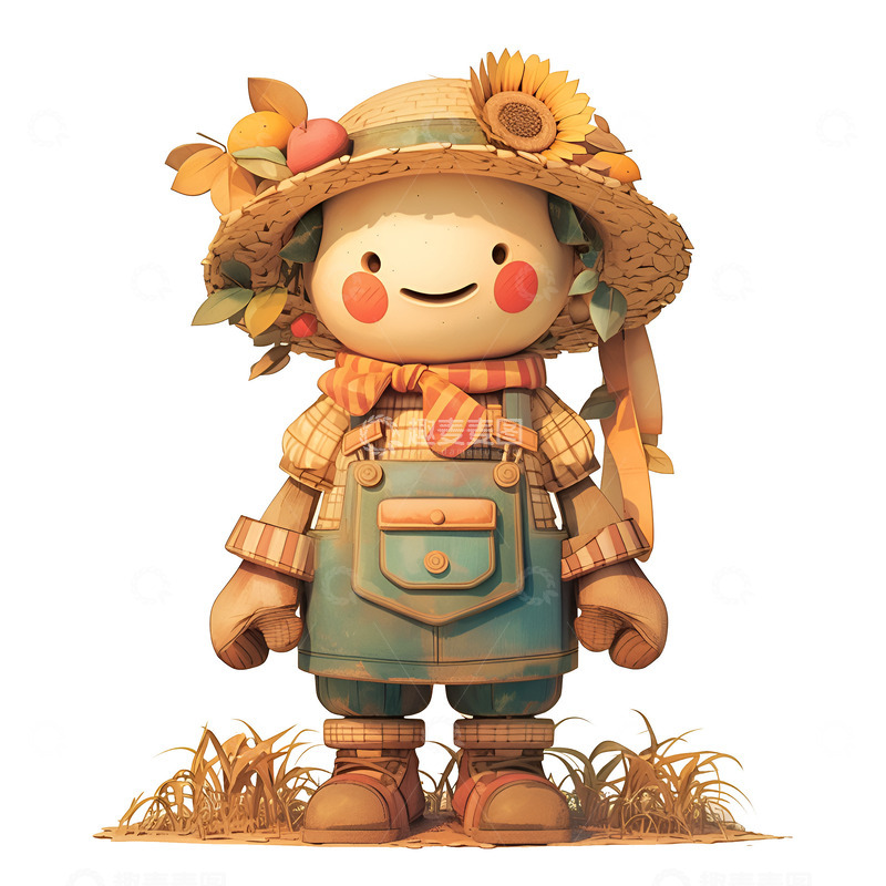 高清大图下载【趣麦麦图】带着草帽的稻草人