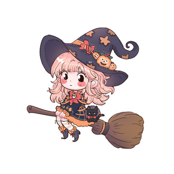 魔女巫女猫咪扫帚南瓜万圣节