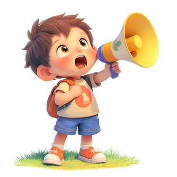 拿着喇叭大喊的孩子