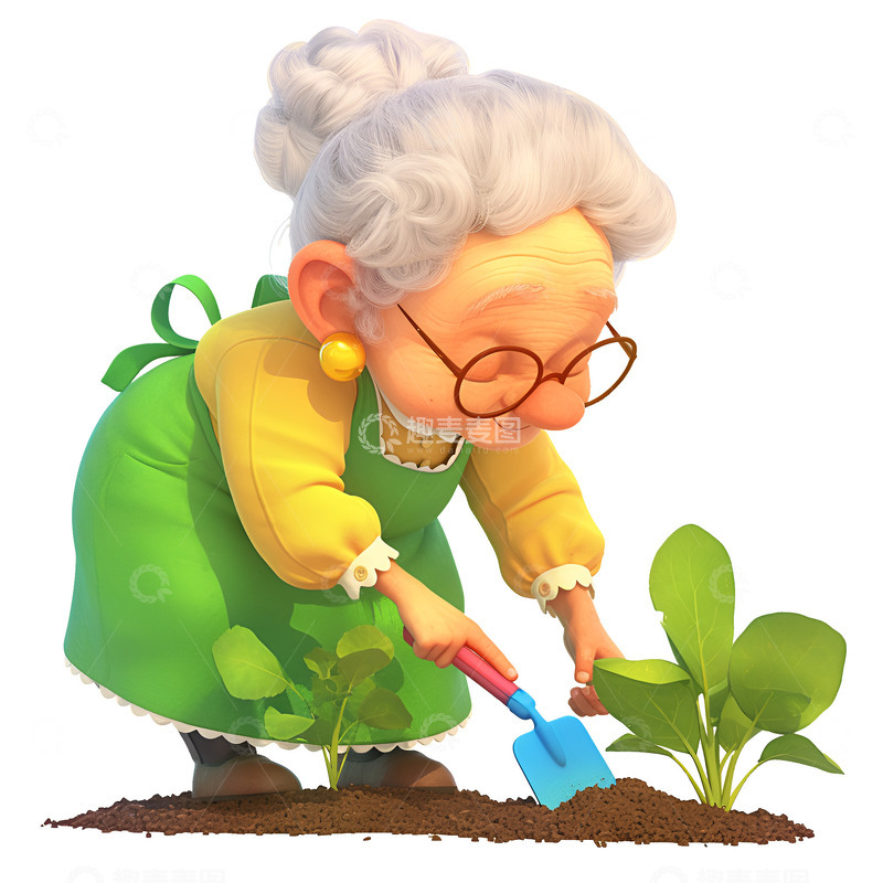 高清大图下载【趣麦麦图】种菜的老奶奶