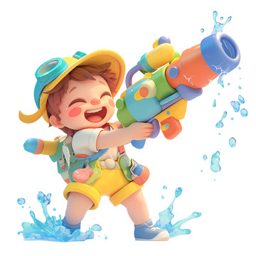 拿着水枪玩耍的小孩子