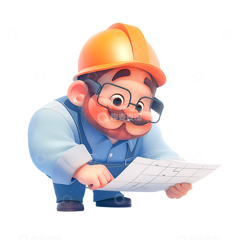高清大图下载【趣麦麦图】低头看工程图的工程师
