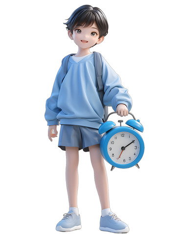 男学生拿着时钟时间