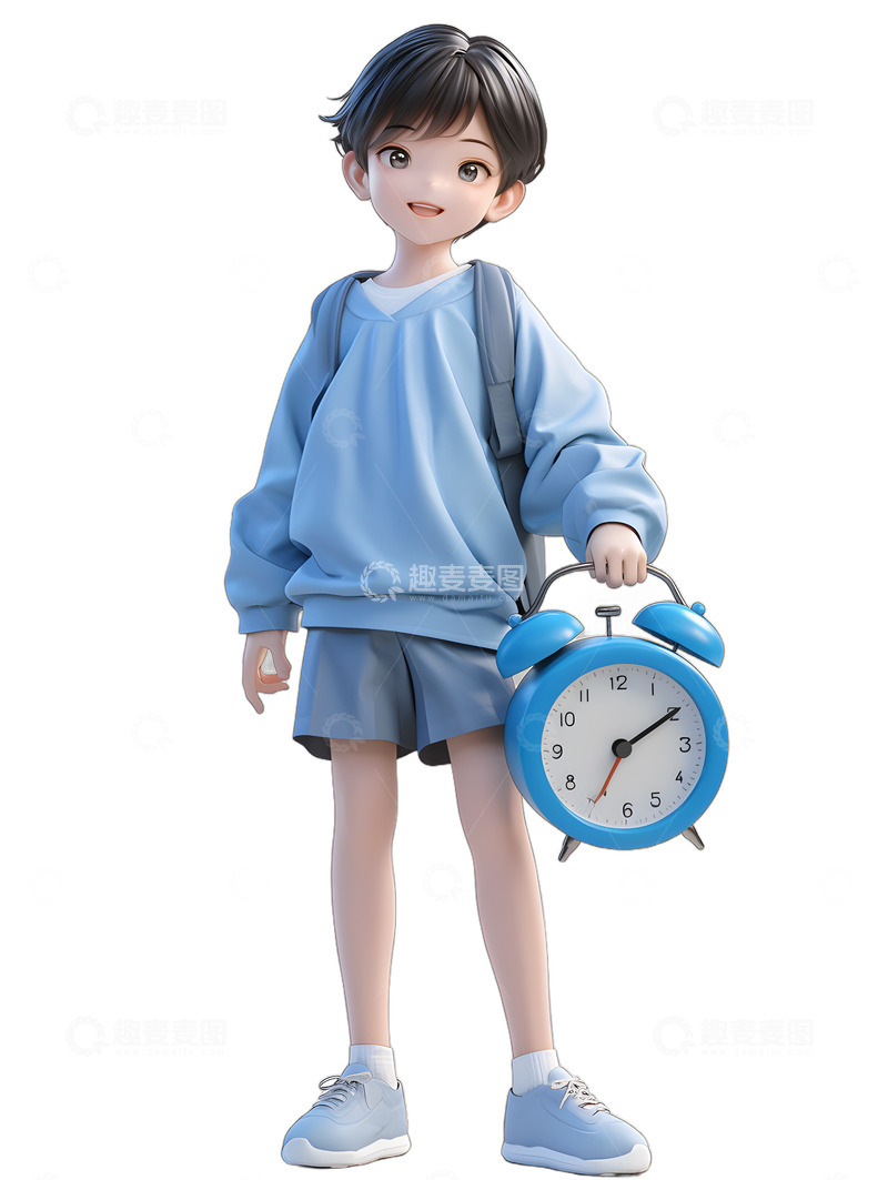 高清大图下载【趣麦麦图】男学生拿着时钟时间