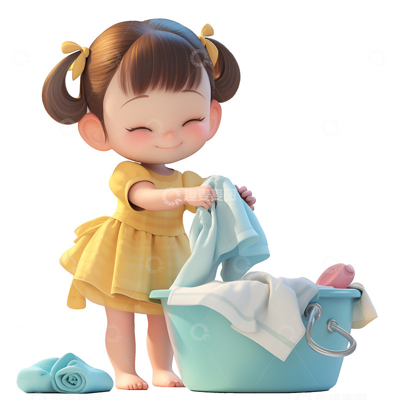 高清大图下载【趣麦麦图】洗衣服的可爱女孩