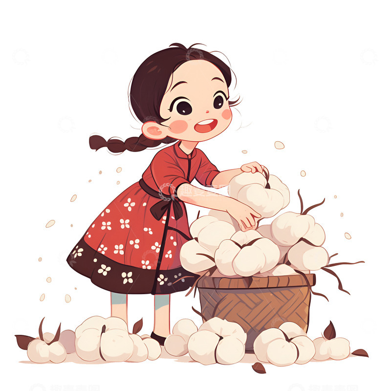 高清大图下载【趣麦麦图】采摘棉花的女孩