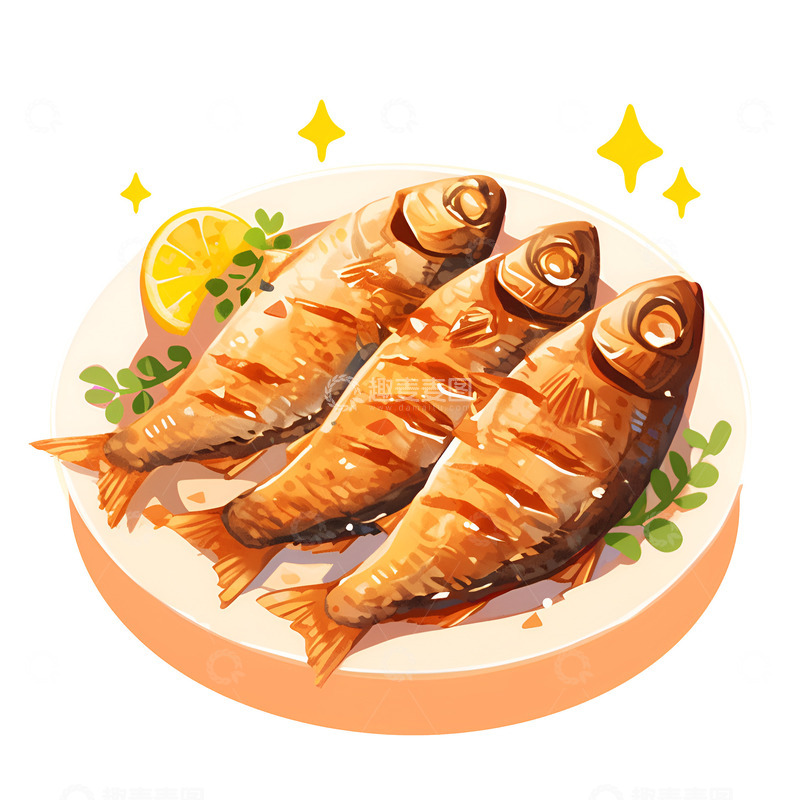 高清大图下载【趣麦麦图】一盘子美味的烤鱼