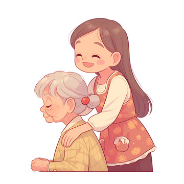 孙女给奶奶按摩