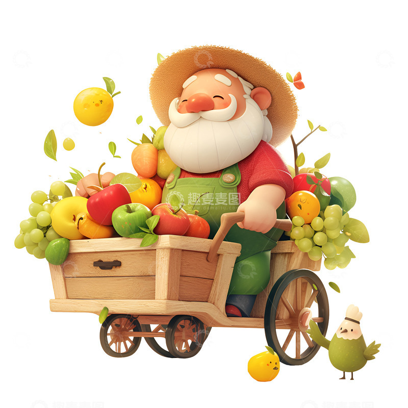 高清大图下载【趣麦麦图】拉着一车水果的果农