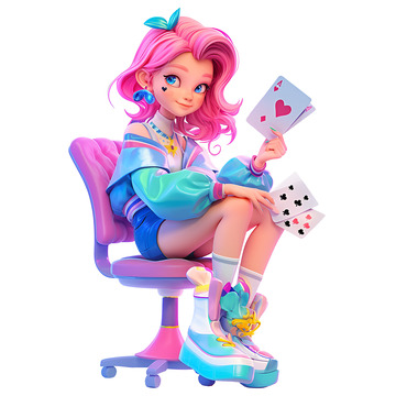 拿着扑克牌的潮流女孩