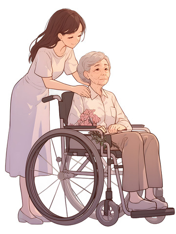 女士服务老人轮椅