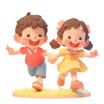 手拉手跑步的小孩子们