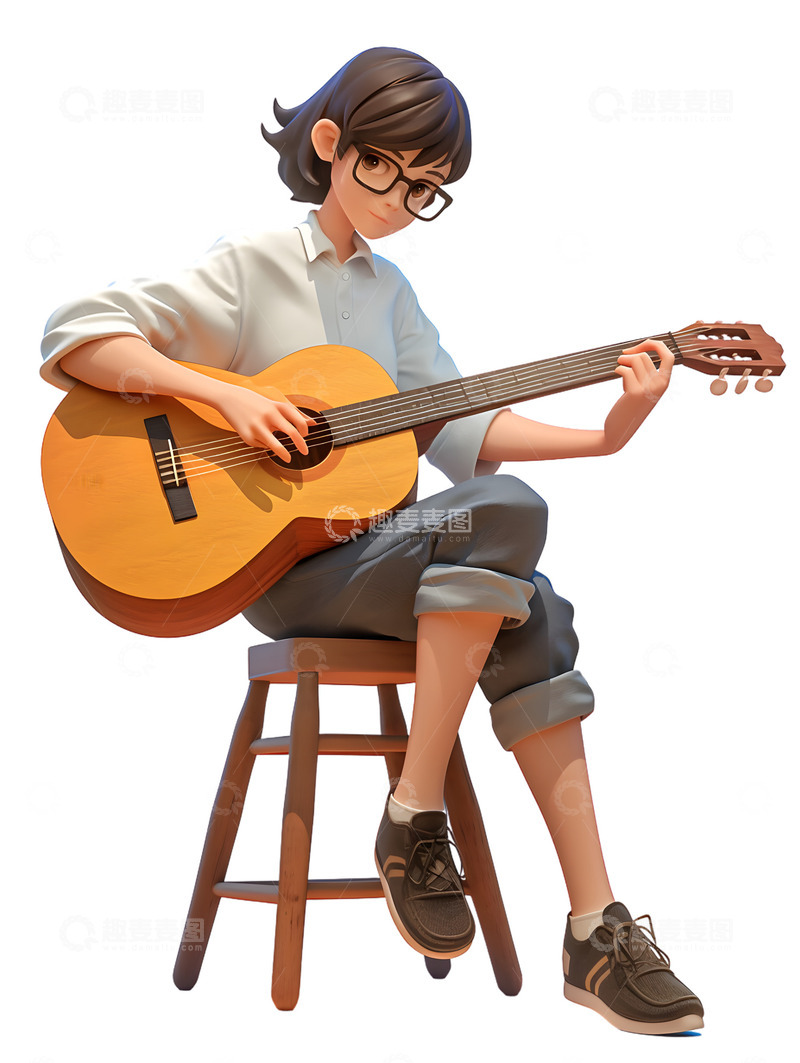 高清大图下载【趣麦麦图】弹吉他的大学生