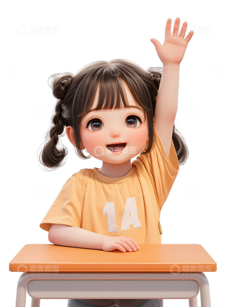 高清大图下载【趣麦麦图】小女孩举手回答问题