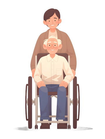 男孩社区服务轮椅老人