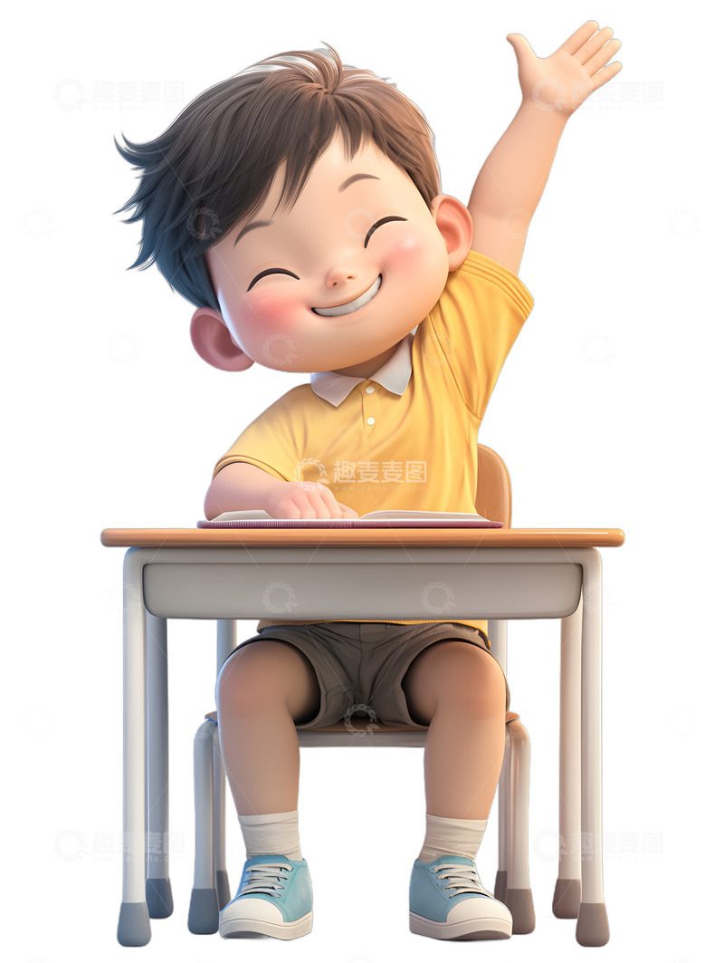 高清大图下载【趣麦麦图】课堂举手小男孩小朋友